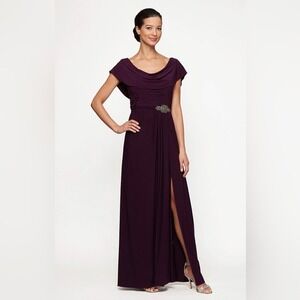 Alex Evenings Women's Cowl Neck A-Line Dress with Pleated Bodice Detail Size 6P